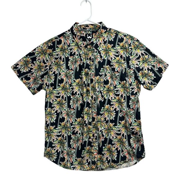 Other - Hawaiian Shirt Mens Medium Button Up Palm Trees Blue Green Black Tropical WXYZ